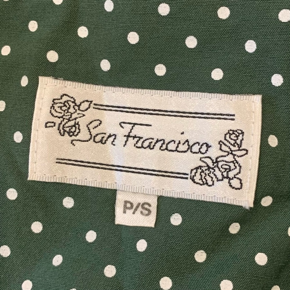 Vintage 90s San Francisco Polka Dot Button Front Drop Waist Midi Dress - Picture 5 of 8